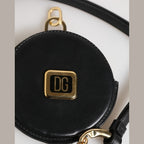 Dolce & Gabbana Black Round Leather DG Logo Coin Purse Lanyard Wallet