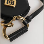 Dolce & Gabbana Black Round Leather DG Logo Coin Purse Lanyard Wallet