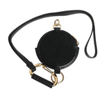 Dolce & Gabbana Black Round Leather DG Logo Coin Purse Lanyard Wallet
