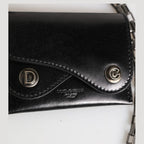 Dolce & Gabbana Black Cavallo Leather Wallet Chain Snap Bifold Card Holder