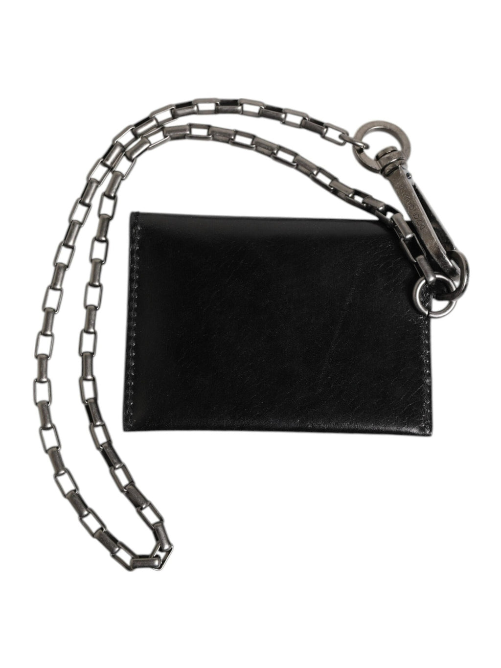 Dolce & Gabbana Black Cavallo Leather Wallet Chain Snap Bifold Card Holder