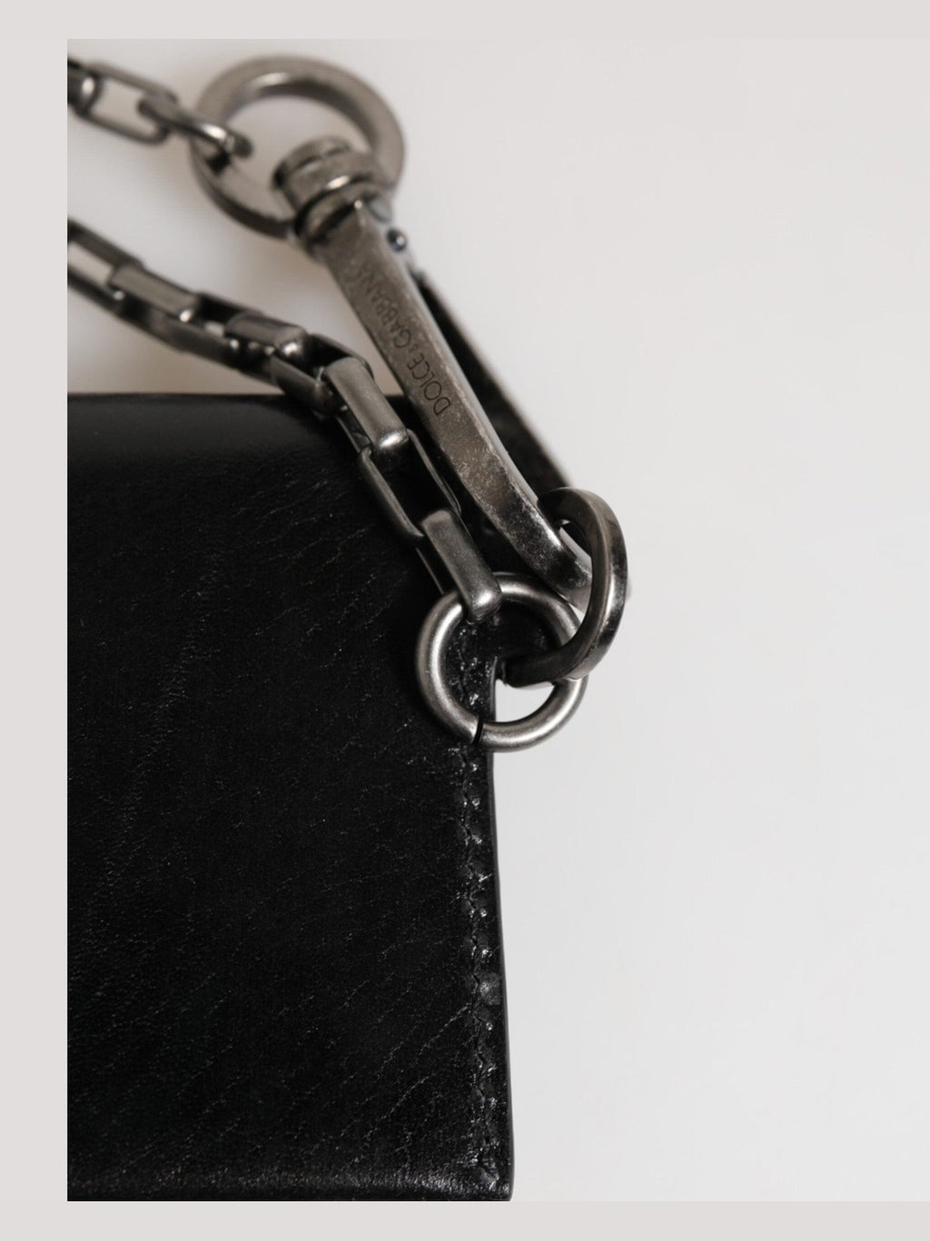 Dolce & Gabbana Black Cavallo Leather Wallet Chain Snap Bifold Card Holder