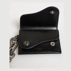Dolce & Gabbana Black Cavallo Leather Wallet Chain Snap Bifold Card Holder