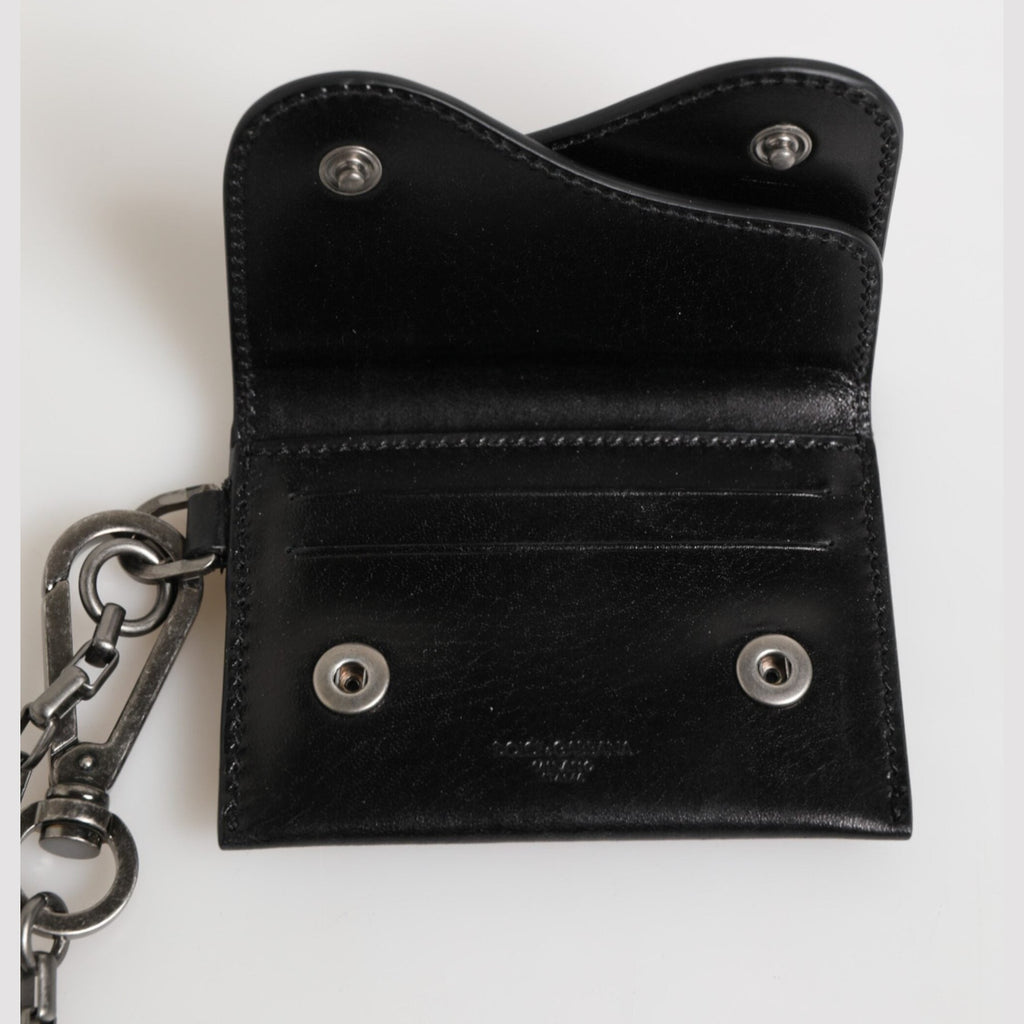 Black Cavallo Leather Wallet Chain Snap Bifold Card Holder