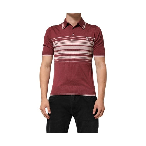 Dolce & Gabbana Cotton Burgundy Striped DG Logo Polo  T-shirt