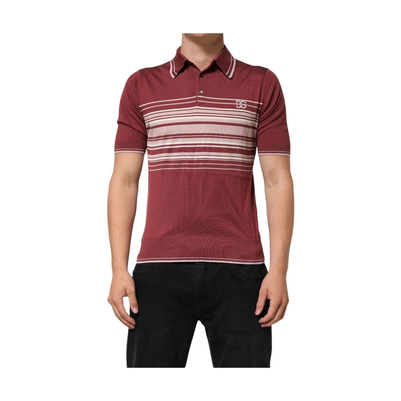 Dolce & Gabbana Cotton Burgundy Striped DG Logo Polo  T-shirt
