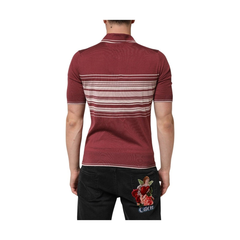 Dolce & Gabbana Cotton Burgundy Striped DG Logo Polo  T-shirt