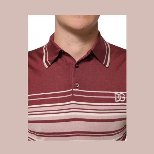 Dolce & Gabbana Cotton Burgundy Striped DG Logo Polo  T-shirt