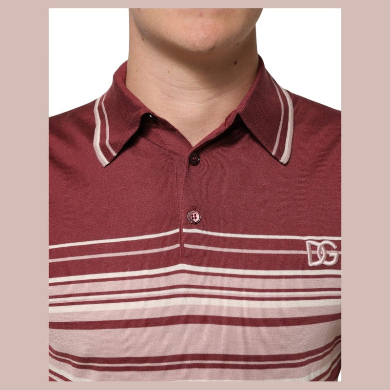 Dolce & Gabbana Cotton Burgundy Striped DG Logo Polo  T-shirt