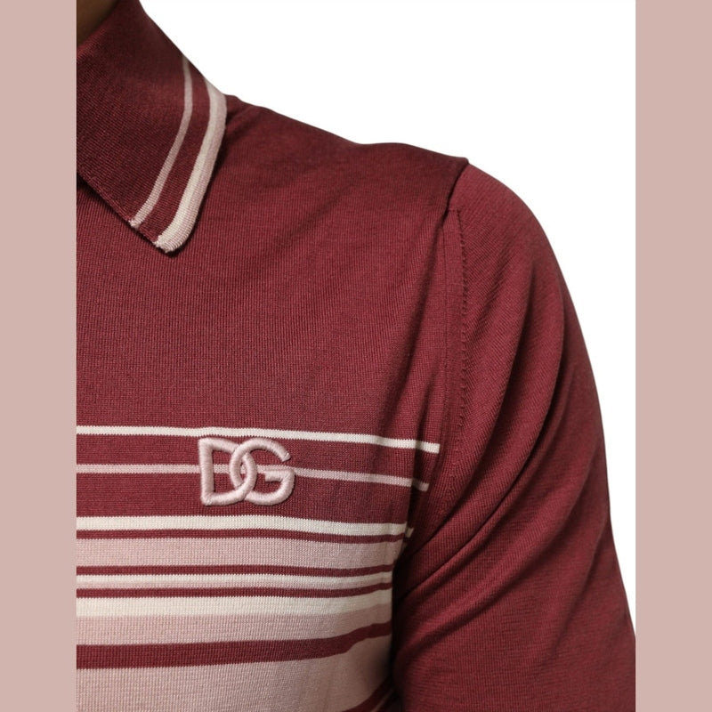 Dolce & Gabbana Cotton Burgundy Striped DG Logo Polo  T-shirt