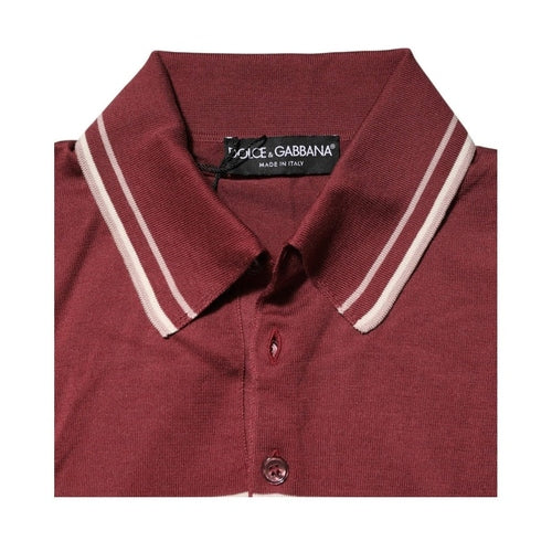 Dolce & Gabbana Cotton Burgundy Striped DG Logo Polo  T-shirt
