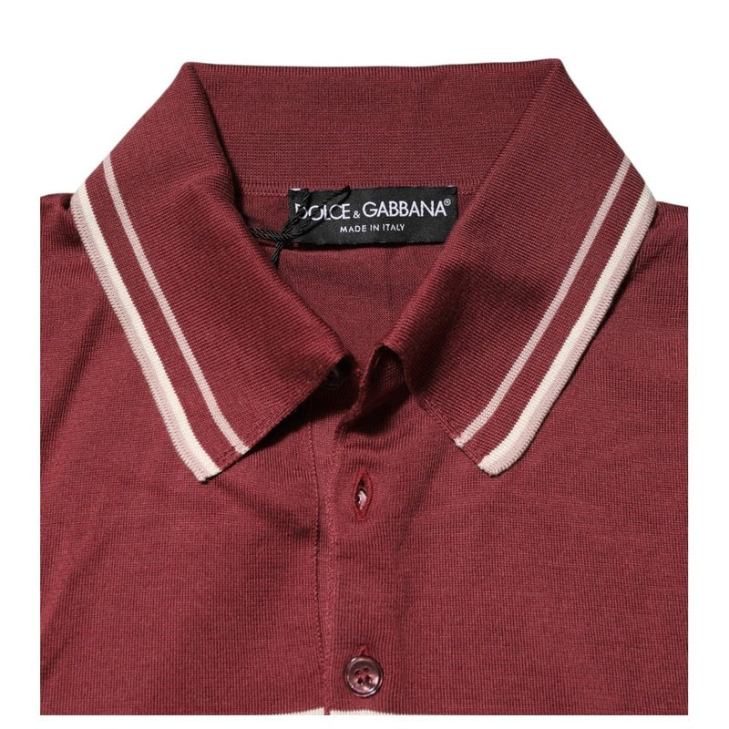 Dolce & Gabbana Cotton Burgundy Striped DG Logo Polo  T-shirt
