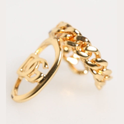 Dolce & Gabbana Gold Tone Brass Oval DG Logo Chain Adjustable Ring