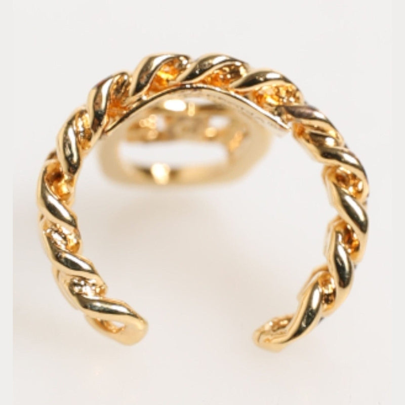 Dolce & Gabbana Gold Tone Brass Oval DG Logo Chain Adjustable Ring