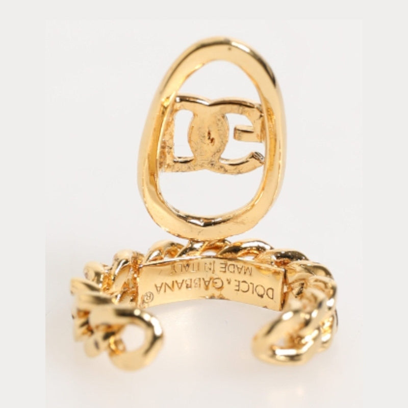 Dolce & Gabbana Gold Tone Brass Oval DG Logo Chain Adjustable Ring