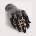 Dolce & Gabbana Gold Tone Brass Oval DG Logo Chain Adjustable Ring