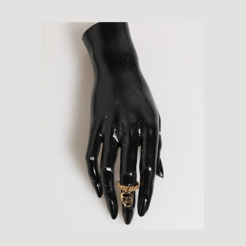 Dolce & Gabbana Gold Tone Brass Oval DG Logo Chain Adjustable Ring