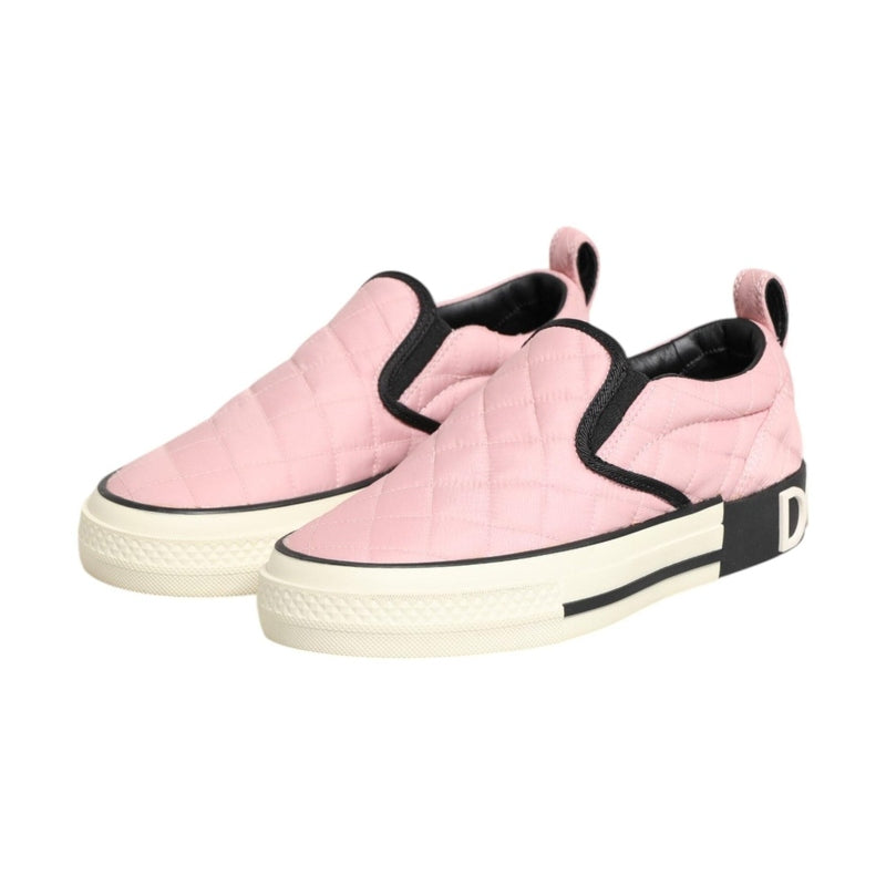Dolce & Gabbana Pink Quilted Nylon Slip-On Sneaker Shoes