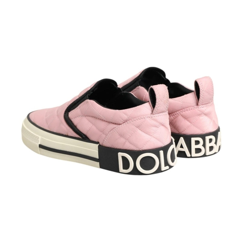Dolce & Gabbana Pink Quilted Nylon Slip-On Sneaker Shoes