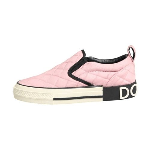 Dolce & Gabbana Pink Quilted Nylon Slip-On Sneaker Shoes