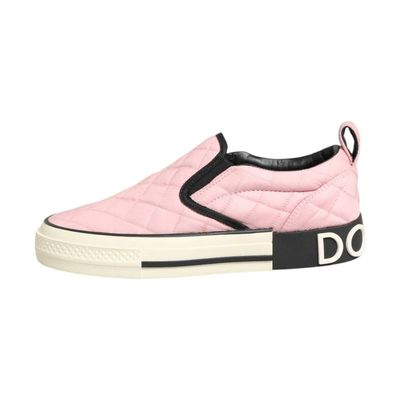 Dolce & Gabbana Pink Quilted Nylon Slip-On Sneaker Shoes