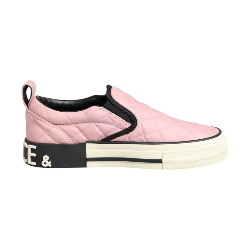 Dolce & Gabbana Pink Quilted Nylon Slip-On Sneaker Shoes