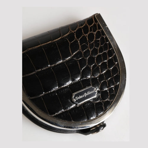 Dolce & Gabbana Black Polished Crocodile Leather Mens Coin Purse Wallet