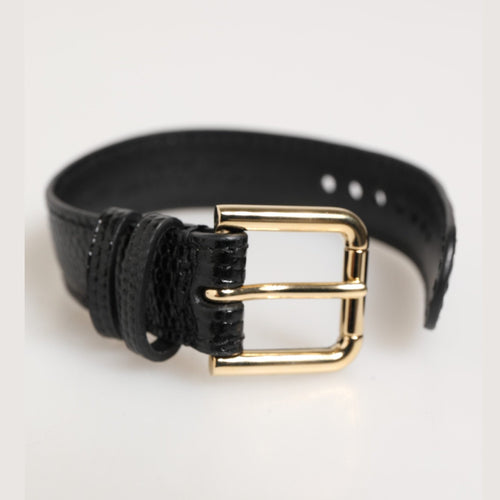 Dolce & Gabbana Black Embossed Leather Gold Buckle Belt Strap Bracelet
