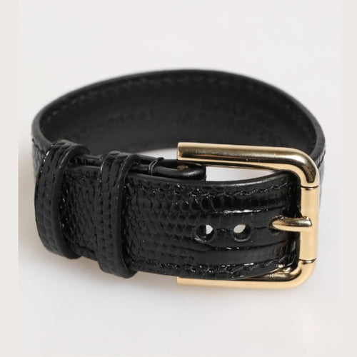 Dolce & Gabbana Black Embossed Leather Gold Buckle Belt Strap Bracelet