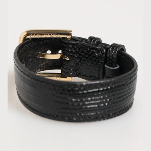 Dolce & Gabbana Black Embossed Leather Gold Buckle Belt Strap Bracelet