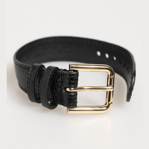 Dolce & Gabbana Black Embossed Leather Gold Buckle Belt Strap Bracelet