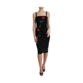 Black Wool Sleeveless Rose Applique Dress