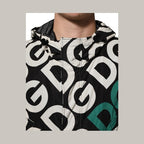 Dolce & Gabbana Black White Logo Print Hooded Coat Men Jacket