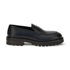 Ferragamo Black Calf Leather Bos Taurus Slip-On Loafers