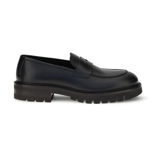 Ferragamo Black Calf Leather Bos Taurus Slip-On Loafers