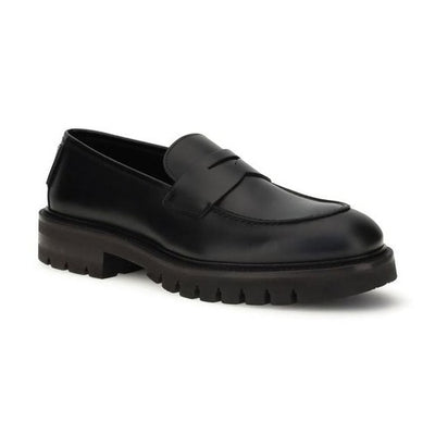 Ferragamo Black Calf Leather Bos Taurus Slip-On Loafers