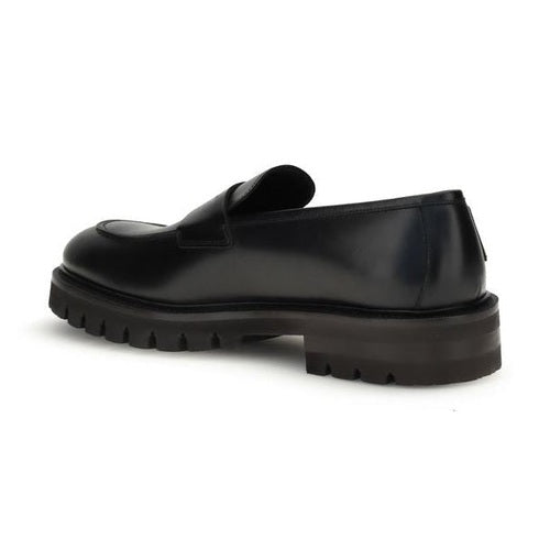 Ferragamo Black Calf Leather Bos Taurus Slip-On Loafers