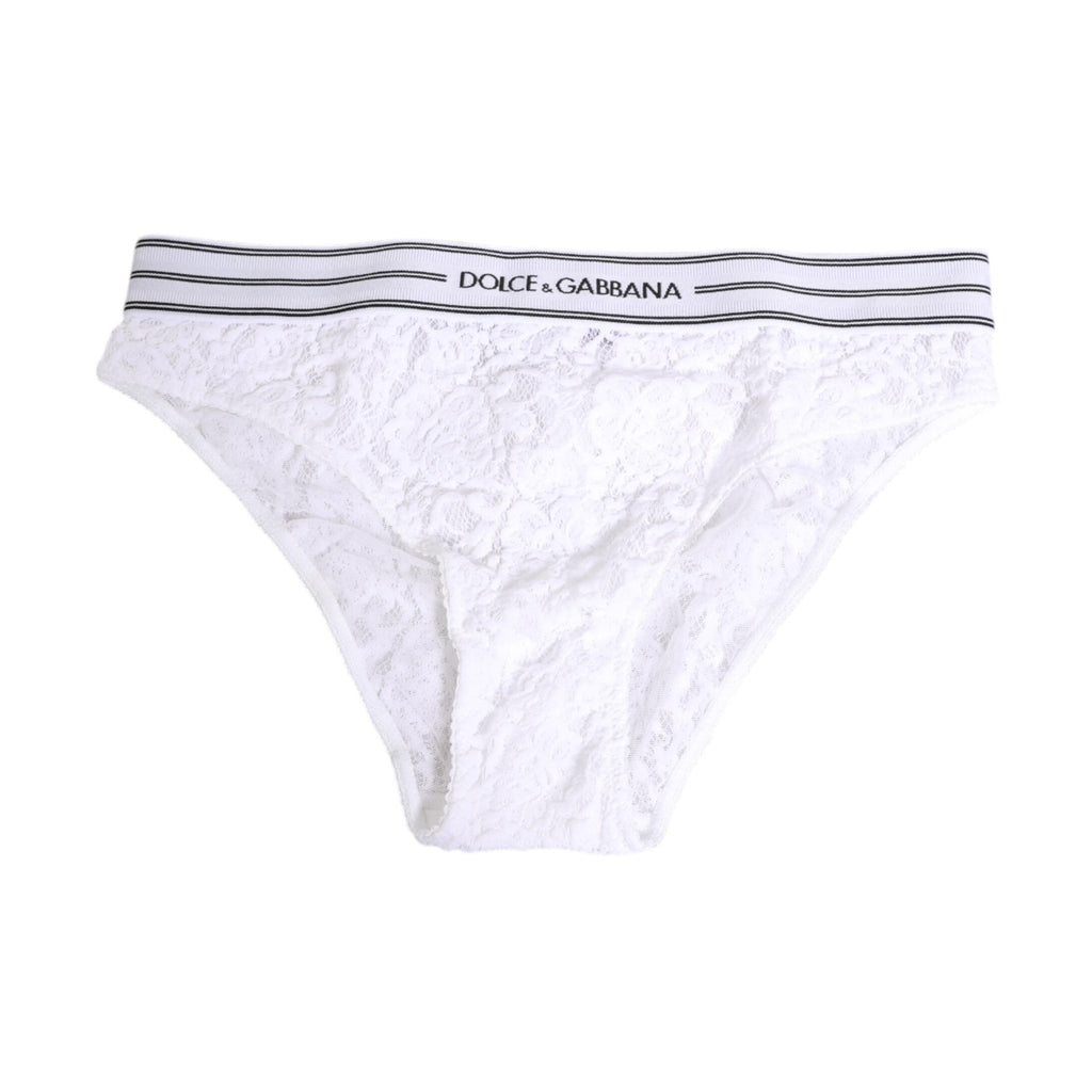 Dolce & Gabbana White Lace Slip Brief Logo Waistband Underwear