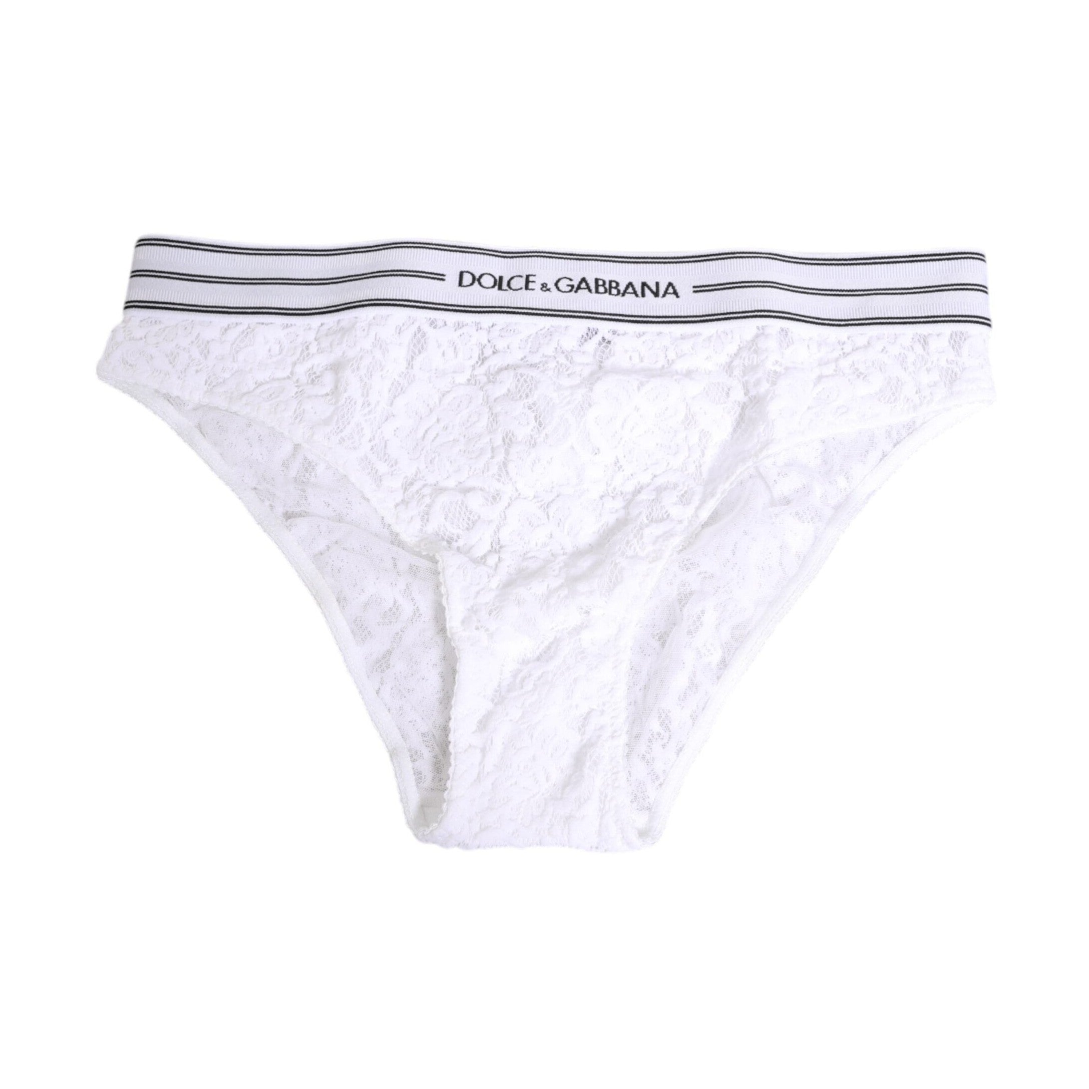 Dolce & Gabbana White Lace Slip Brief Logo Waistband Underwear