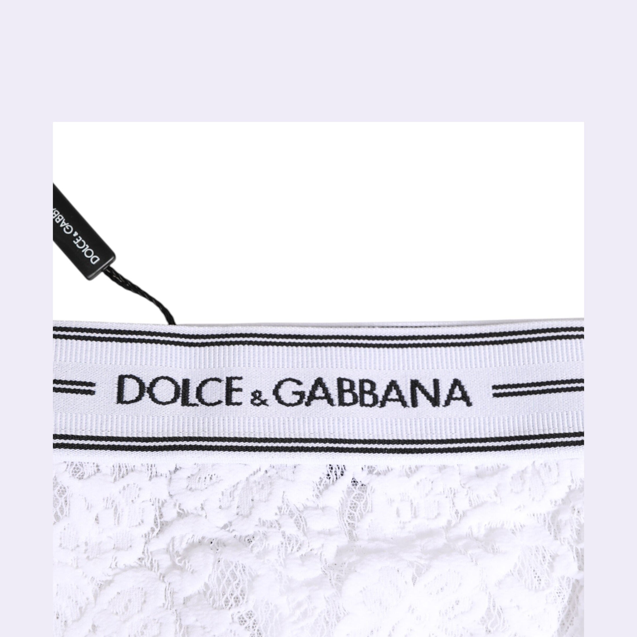 Dolce & Gabbana White Lace Slip Brief Logo Waistband Underwear