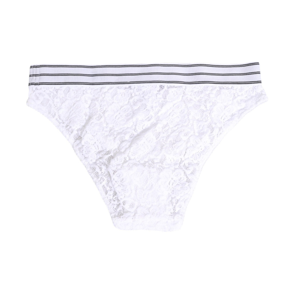 Dolce & Gabbana White Lace Slip Brief Logo Waistband Underwear