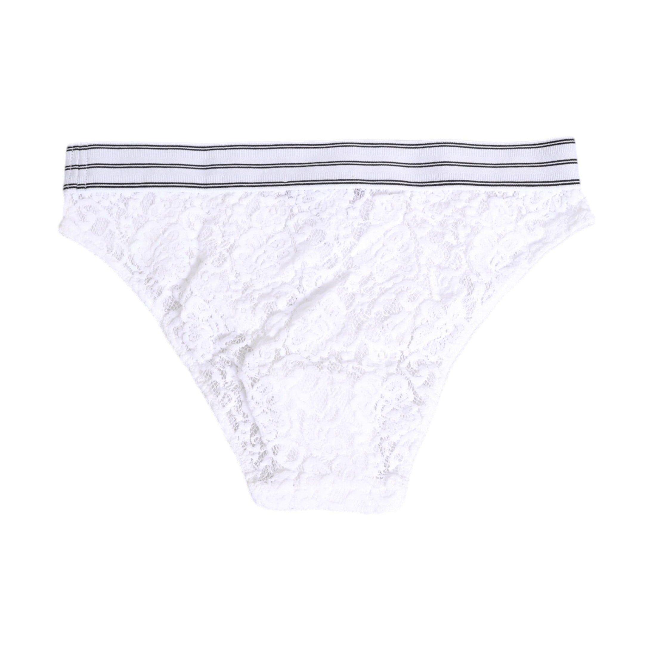 Dolce & Gabbana White Lace Slip Brief Logo Waistband Underwear