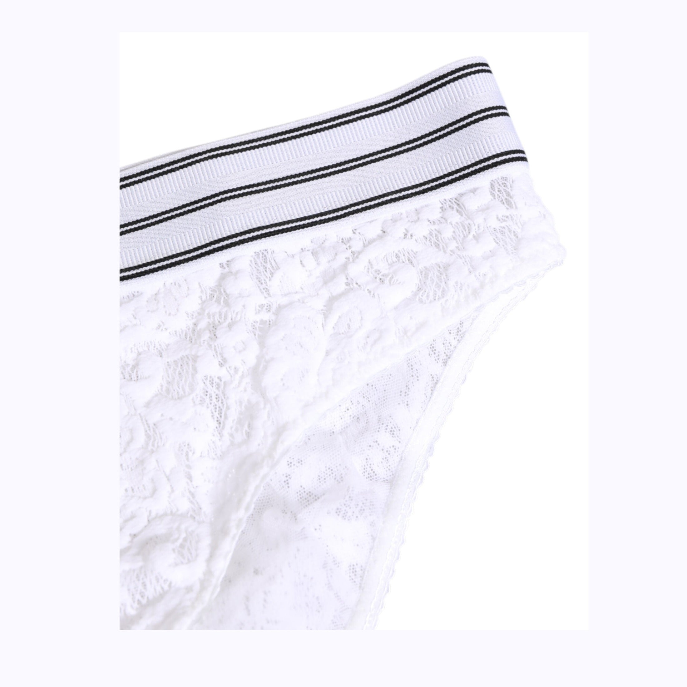 Dolce & Gabbana White Lace Slip Brief Logo Waistband Underwear