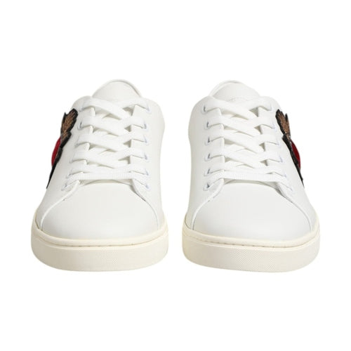 Dolce & Gabbana White Leather Sacred Heart Patch Sneakers Shoes