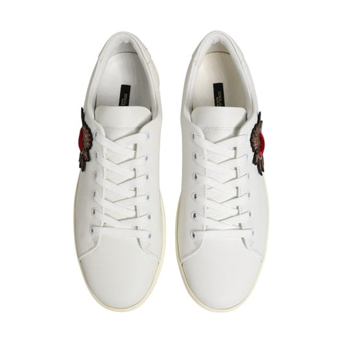 Dolce & Gabbana White Leather Sacred Heart Patch Sneakers Shoes