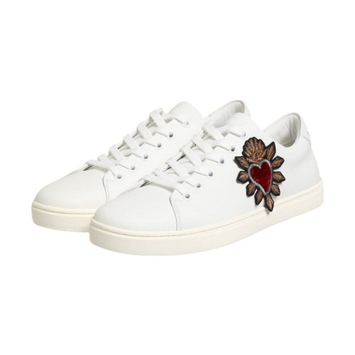 Dolce & Gabbana White Leather Sacred Heart Patch Sneakers Shoes