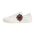 Dolce & Gabbana White Leather Sacred Heart Patch Sneakers Shoes