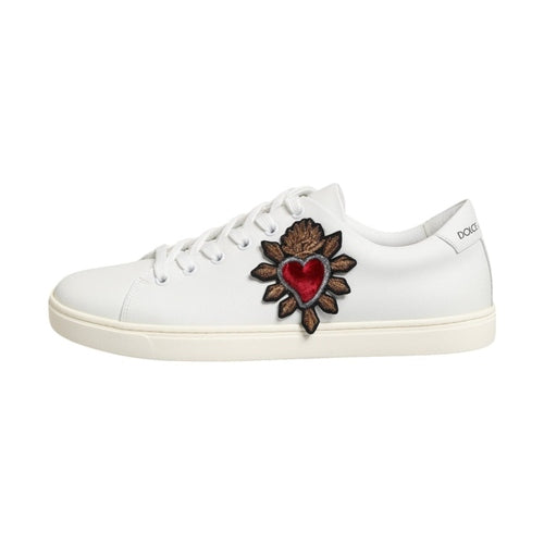 Dolce & Gabbana White Leather Sacred Heart Patch Sneakers Shoes