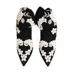 Dolce & Gabbana Black White Embroidered Jersey Stiletto Boots Shoes