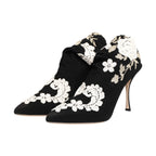 Dolce & Gabbana Black White Embroidered Jersey Stiletto Boots Shoes